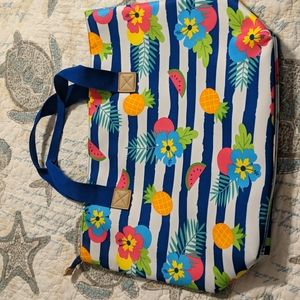 Tropical print insulated tote bag.